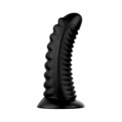 Anální kolík BUTTR Double Ribbed s přísavkou, vroubkovaný, černý, 26 cm