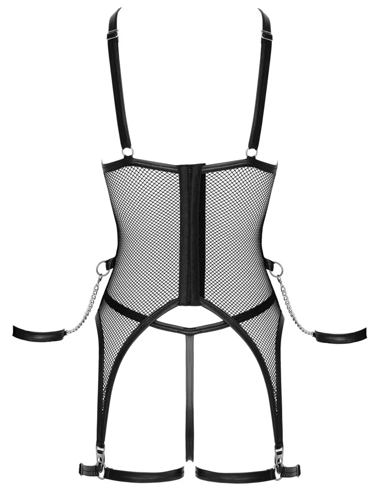 Komplet Cottelli Bondage, korzet, tanga s otevřeným rozkrokem a pouta, černý, S - obrázek 8