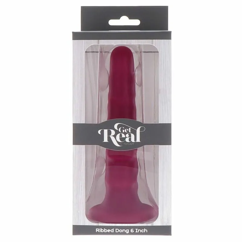 Vroubkované silikonové dildo Get Real s přísavkou, 12 cm, červené - obrázek 6