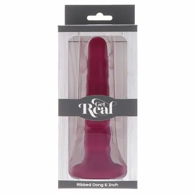 Vroubkované silikonové dildo Get Real s přísavkou, 12 cm, červené - obrázek 6