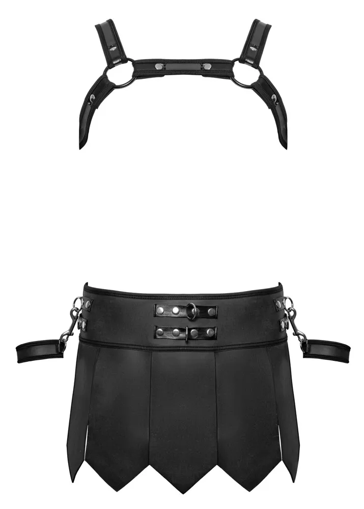 Gladiátorský set Svenjoyment Bondage, sukně, postroj na hrudník a pouta, černý, XL - obrázek 8