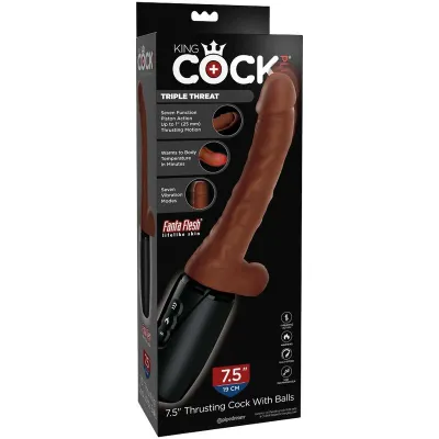 Přirážecí vibrační dildo King Cock Plus Triple Threat s ohřevem, hnědé - obrázek 9