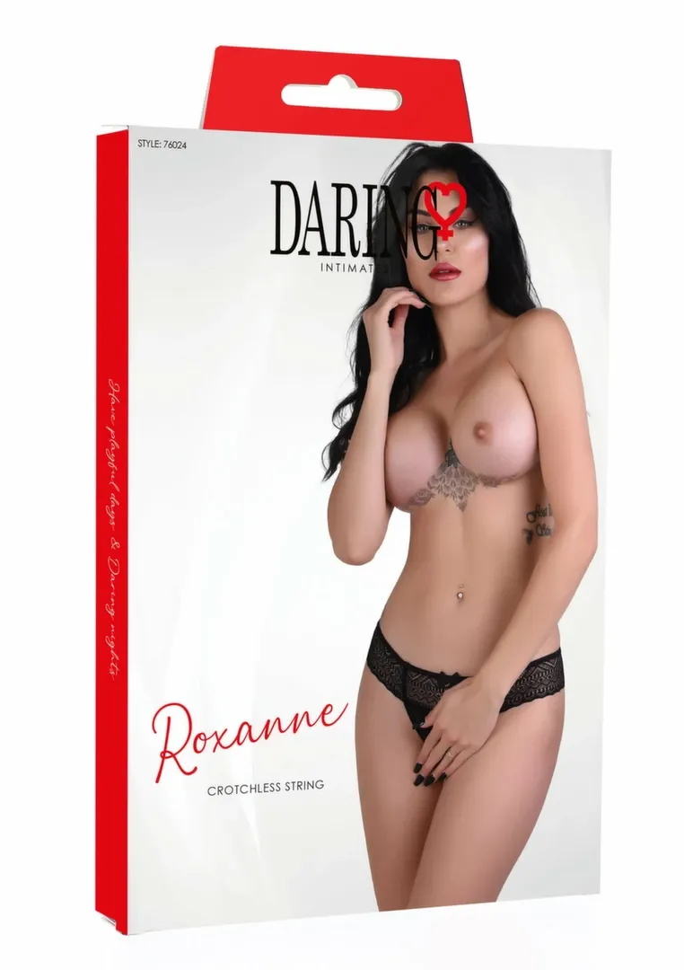 Tanga s otevřeným rozkrokem Daring Intimates Roxanne, krajka a síťovina, černá - obrázek 5