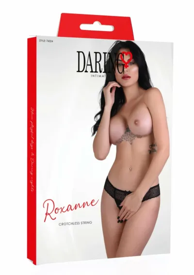 Tanga s otevřeným rozkrokem Daring Intimates Roxanne, krajka a síťovina, černá - obrázek 5