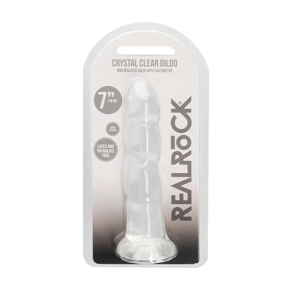 Dildo s přísavkou RealRock Crystal Clear, nerealistické, průhledné, 17 cm - obrázek 2
