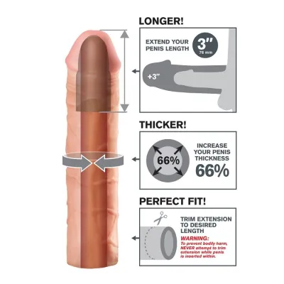 Návlek na penis Fantasy X-tensions Mega 3″, prodloužení o 7,6 cm, tělový - obrázek 4