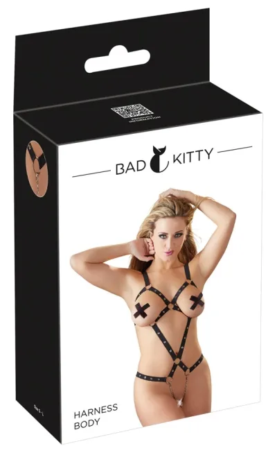 Postrojové body Bad Kitty Strap Body s řetízky, černé, nastavitelné, S až L