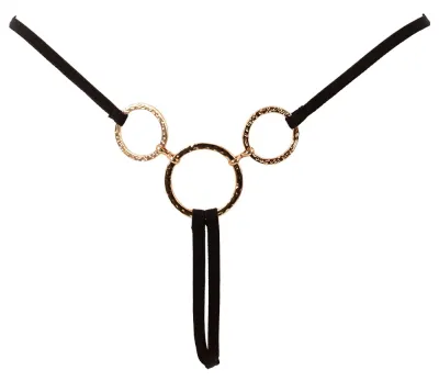 Tanga s otevřeným rozkrokem Cottelli LINGERIE String Rings, černá, zlaté kroužky, S-L - obrázek 5