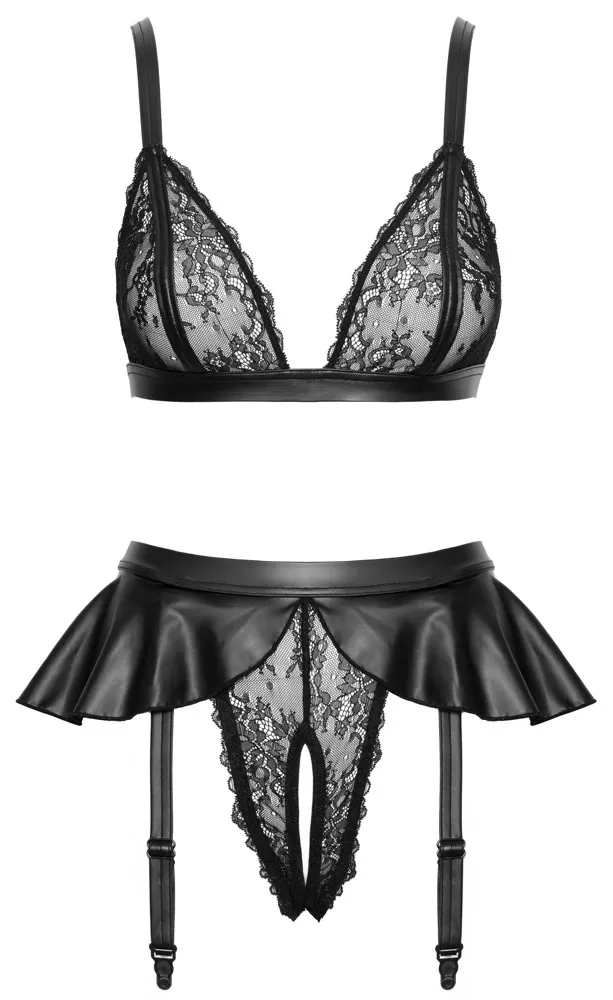 Komplet podprsenky a kalhotek s podvazky Cottelli Lingerie, černá krajka, M - obrázek 6