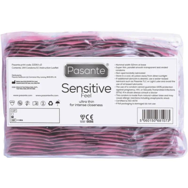 Ultratenké kondomy Pasante Sensitive Feel, 52 mm, 144 ks - obrázek 3