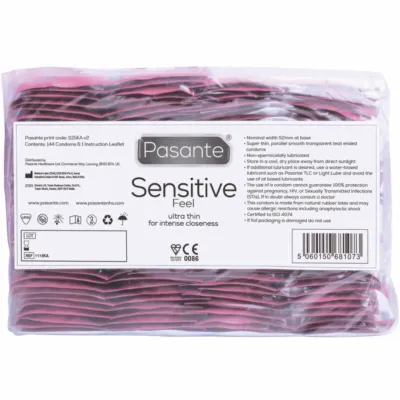 Ultratenké kondomy Pasante Sensitive Feel, 52 mm, 144 ks - obrázek 3