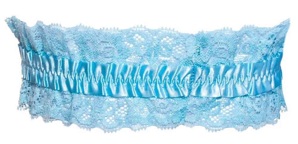 Krajkový podvazek Cottelli Accessories se saténovou mašlí, světle modrý, 5,5 cm - obrázek 4