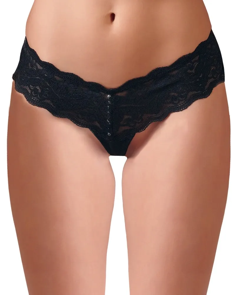 Krajková tanga s perlami Cottelli Collection, černá, M - obrázek 2