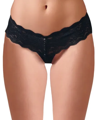 Krajková tanga s perlami Cottelli Collection, černá, M - obrázek 2