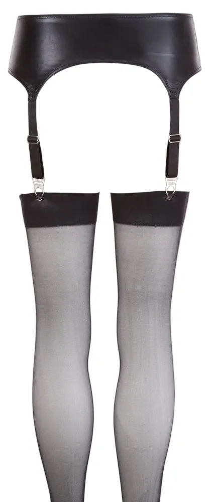 Podvazkový pás s punčochami Cottelli Collection Wet Look, černý, XL - obrázek 5