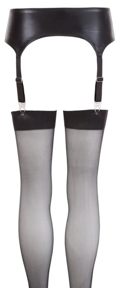 Podvazkový pás s punčochami Cottelli Collection Wet Look, černý, XL - obrázek 5