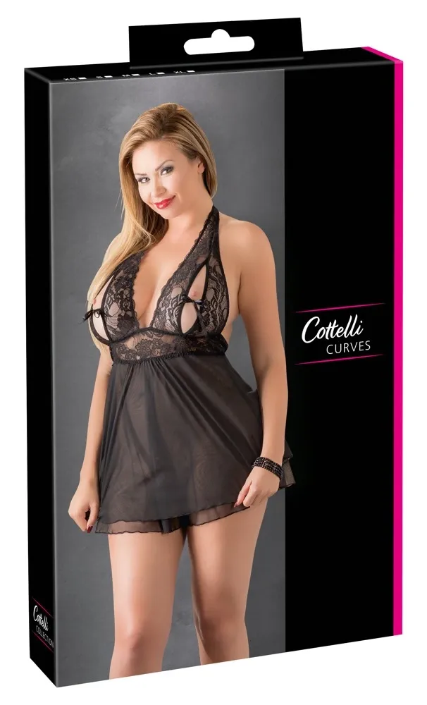 Krajková košilka Cottelli Collection se zavazováním za krk, černá, 3XL