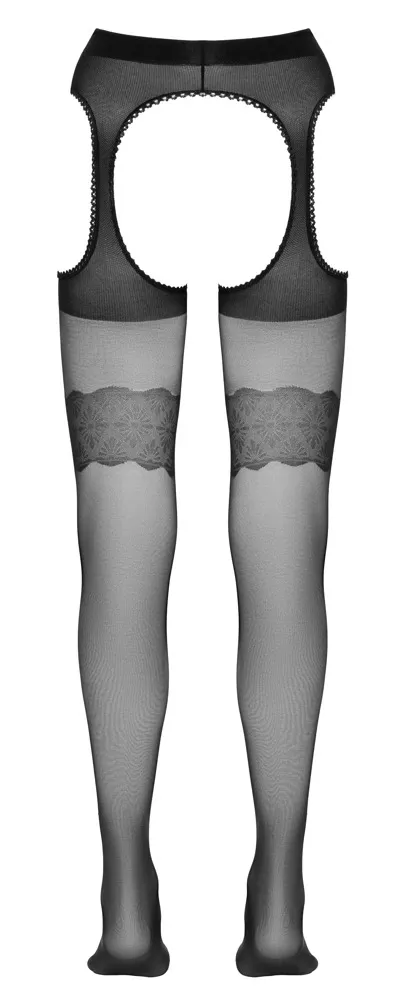 Punčocháče Cottelli Collection s našitými podvazky, 20 DEN, černé, L - obrázek 6