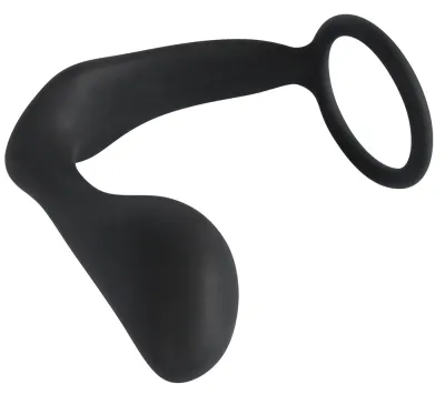 Erekční kroužek s análním kolíkem Black Velvets Duo System, silikon, černý - obrázek 5