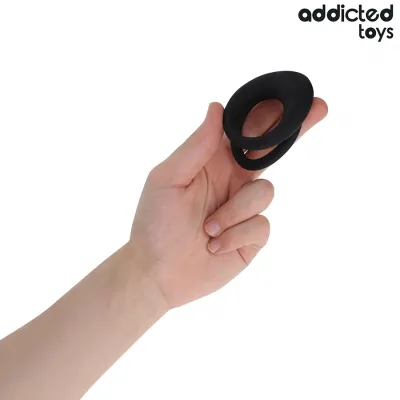 Dvojitý vroubkovaný erekční kroužek Addicted Toys, černý - obrázek 2