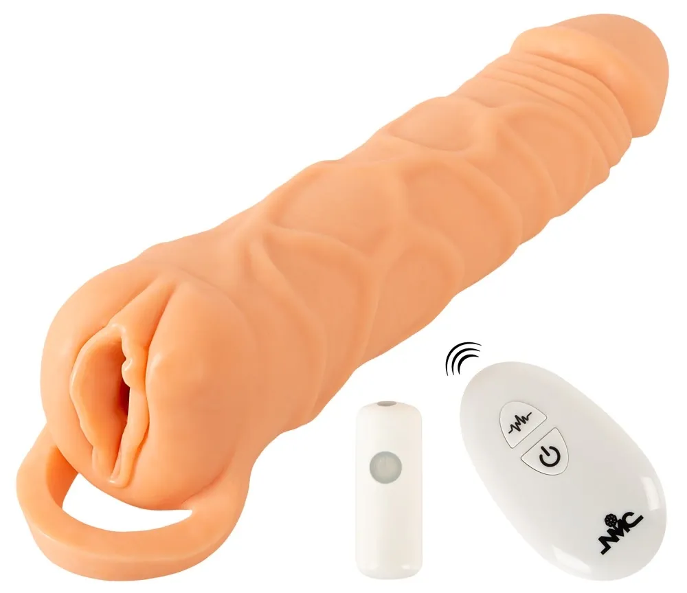 Návlek na penis Nature Skin 2v1 s vibracemi a dálkovým ovládáním, TPE, 24 cm - obrázek 2