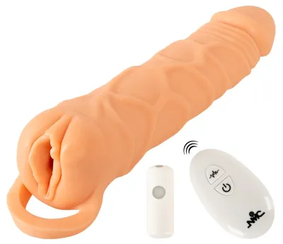 Návlek na penis Nature Skin 2v1 s vibracemi a dálkovým ovládáním, TPE, 24 cm - obrázek 2