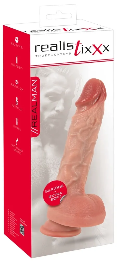 Realistické dildo Realistixxx RealMan Dual Density s přísavkou, silikon, 21,5 cm