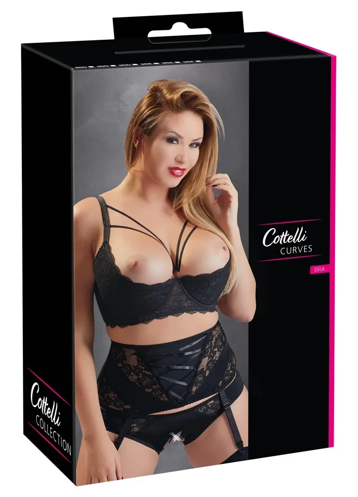 Krajková otevřená podprsenka s ozdobným kroužkem Cottelli Collection, černá, 85D