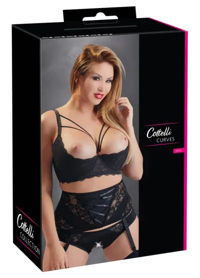 Krajková otevřená podprsenka s ozdobným kroužkem Cottelli Collection, černá, 85D