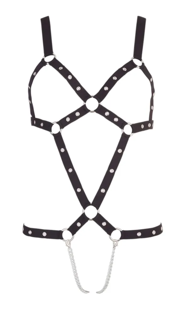 Postrojové body Bad Kitty Strap Body s řetízky, černé, nastavitelné, S až L - obrázek 4
