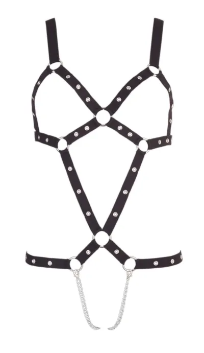 Postrojové body Bad Kitty Strap Body s řetízky, černé, nastavitelné, S až L - obrázek 4
