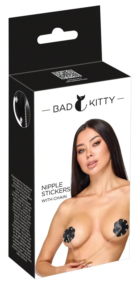 Nálepky na bradavky Bad Kitty s ozdobným řetízkem, černé, 7 cm