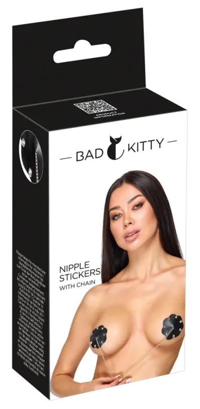 Nálepky na bradavky Bad Kitty s ozdobným řetízkem, černé, 7 cm