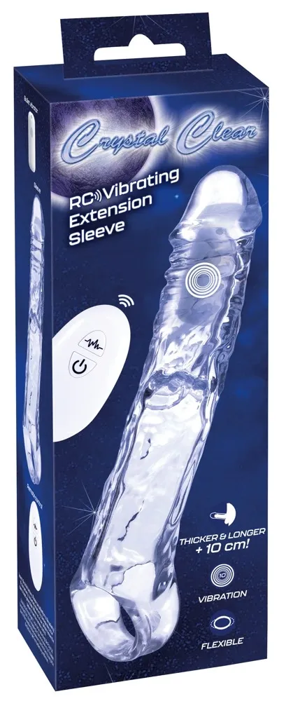 Crystal Clear RC vibrační prodlužovací návlek na penis 22 cm průhledný