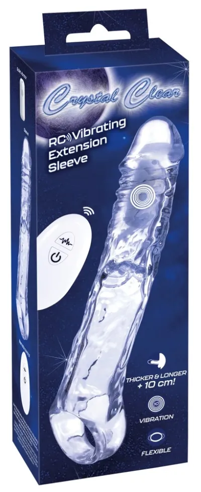 Crystal Clear RC vibrační prodlužovací návlek na penis 22 cm průhledný