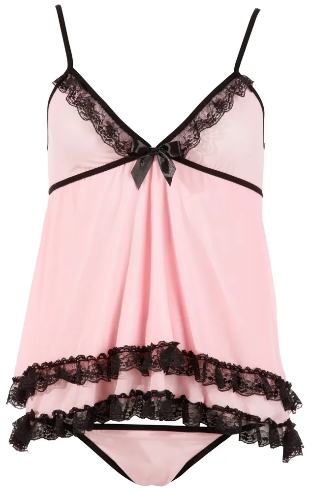 Košilka s tangy Cottelli Collection s krajkou, růžová, M - obrázek 5