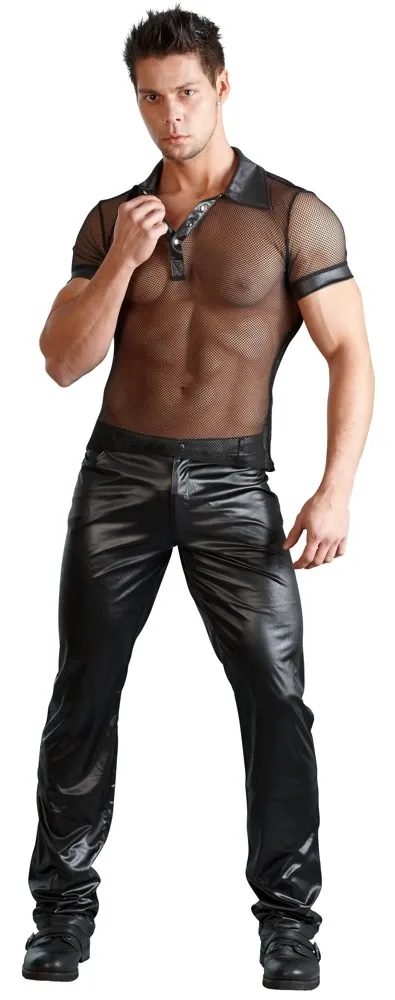 Pánská polokošile Svenjoyment, wetlook a síťovina, patentky, černá, XL - obrázek 7
