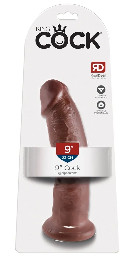 Realistické dildo King Cock s přísavkou, 22,9 cm, hnědé