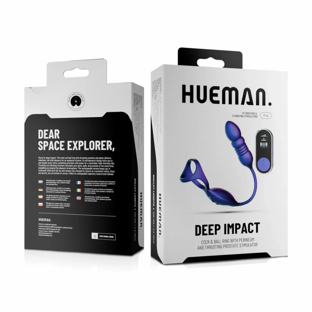 Vibrační erekční kroužek Hueman Deep Impact s přirážením a ovladačem, fialový - obrázek 10