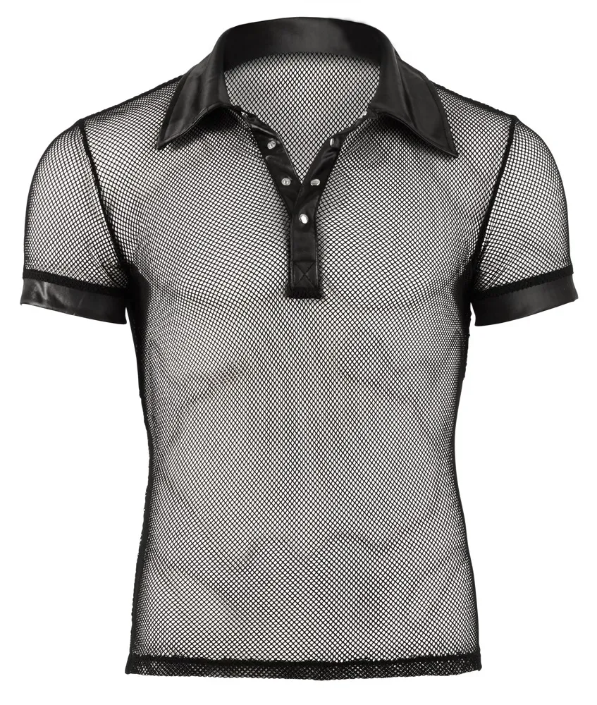 Pánská polokošile Svenjoyment, wetlook a síťovina, patentky, černá, XL - obrázek 4