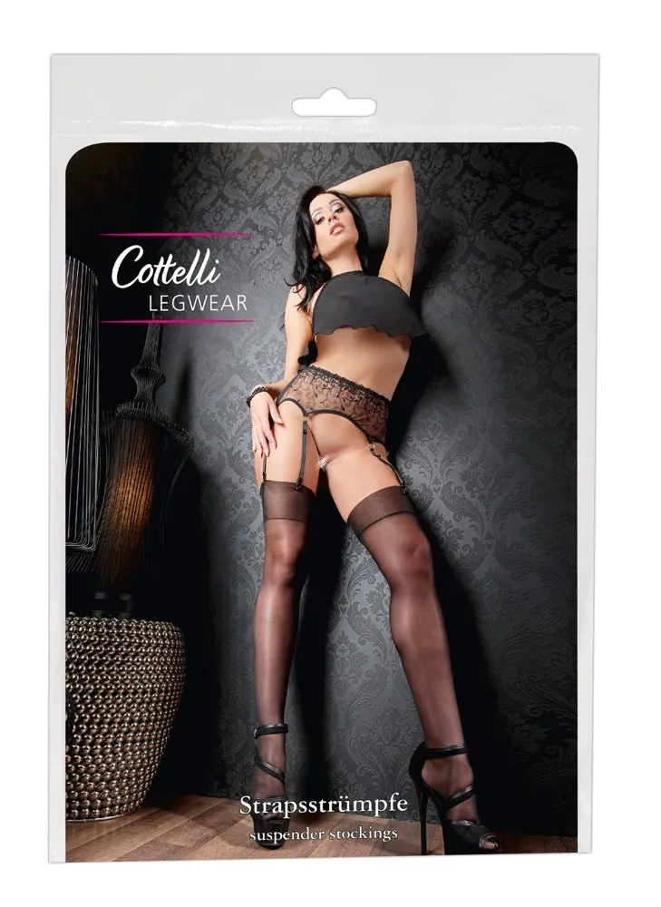 Lesklé černé punčochy Cottelli Collection, 20 DEN, klasický lem