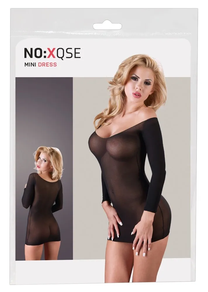 Průsvitné nylonové minišaty Cottelli Collection se zlatým švem, S-L