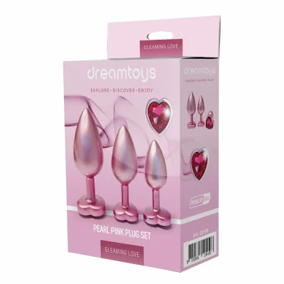Sada análních kolíků GLEAMING LOVE Pearl Pink se srdíčkovým kamínkem, 3 velikosti, růžová