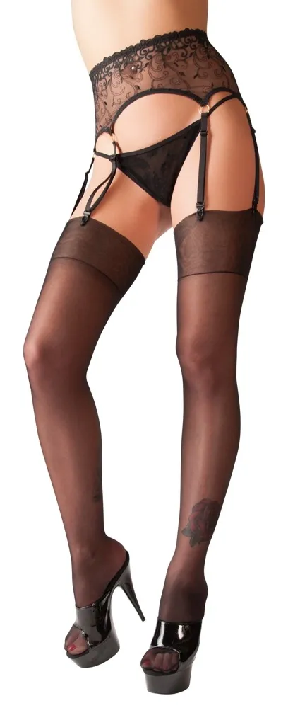 Lesklé černé punčochy Cottelli Collection, 20 DEN, klasický lem - obrázek 3