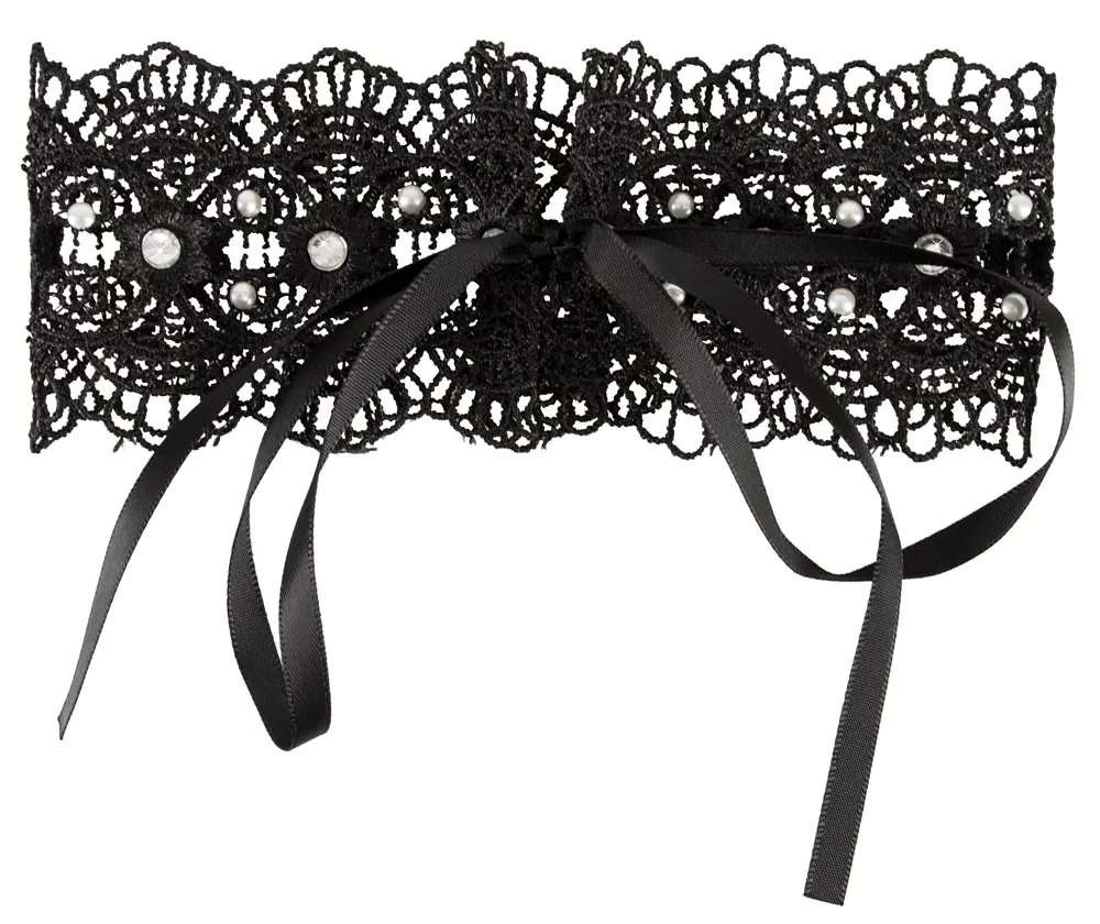 Vyšívaný choker s perlami a kamínky Cottelli Collection, černý, 36 cm - obrázek 4