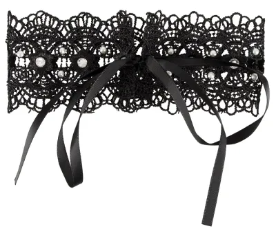 Vyšívaný choker s perlami a kamínky Cottelli Collection, černý, 36 cm - obrázek 4