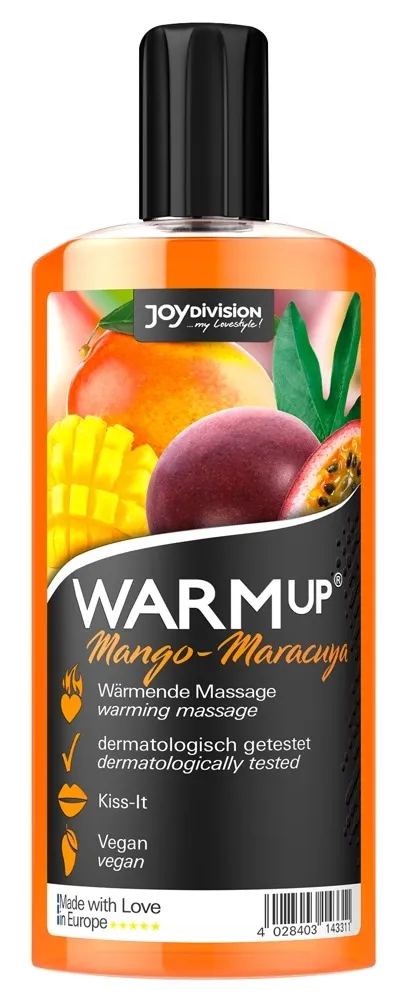 Hřejivý masážní olej Joydivision Aquaglide WARMup, mango a maracuja, 150 ml
