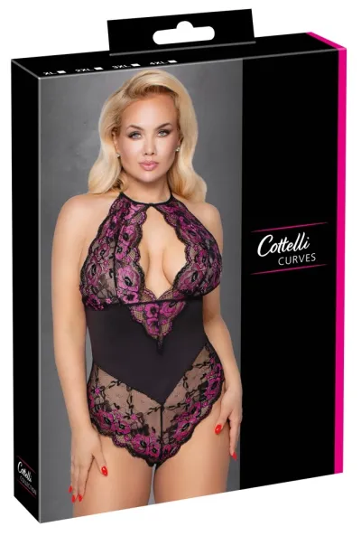 Dvoubarevné krajkové body Cottelli Curves s neprůhledným pasem, XL