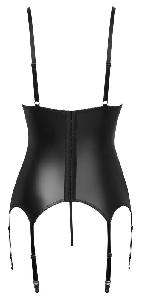 Komplet Cottelli Lingerie, korzet s podvazky a tanga, černý s fialovou krajkou, M - obrázek 8