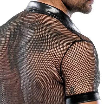 Pánská polokošile Svenjoyment, wetlook a síťovina, patentky, černá, XL - obrázek 9